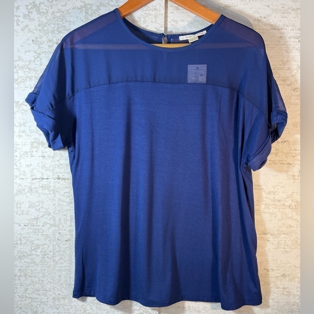 NWT COOPER & ELLA Blue Top Sheer Neckline Size Medium